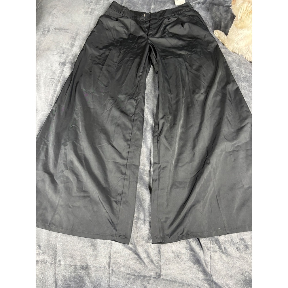 Forever‎ 21 Womens Black Satin Wide Leg Pleated High Rise Trousers Pants Large
